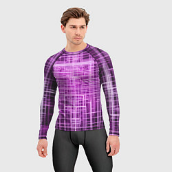 Рашгард мужской Фиолетовые неоновые полосы киберпанк, цвет: 3D-принт — фото 2