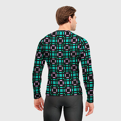 Мужской рашгард Зелено-сиреневый с черный клетчатый узор / 3D-принт – фото 4