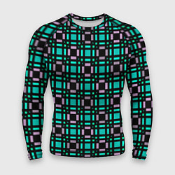 Мужской рашгард Зелено-сиреневый с черный клетчатый узор