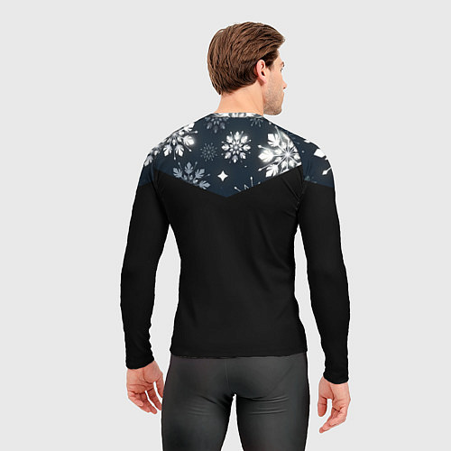 Мужской рашгард Новогодний котик у ёлок в шарфе горы в снежинках / 3D-принт – фото 4