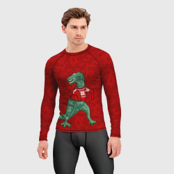 Рашгард мужской Динозавр в свитере - новогодние драконы, цвет: 3D-принт — фото 2