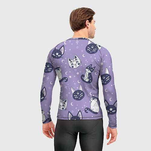 Мужской рашгард Мистические кошечки - паттерн фиолетовый / 3D-принт – фото 4