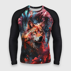 Рашгард мужской Красный волк в брызгах краски, цвет: 3D-принт