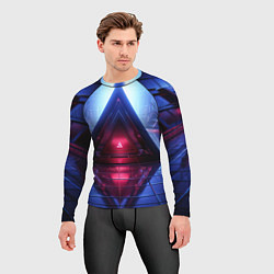 Рашгард мужской Фиолетовое свечение за треугольной абстракцией, цвет: 3D-принт — фото 2