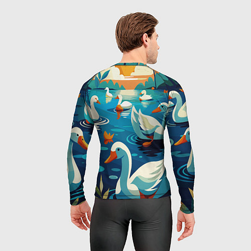 Мужской рашгард Гуси лебеди вода / 3D-принт – фото 4