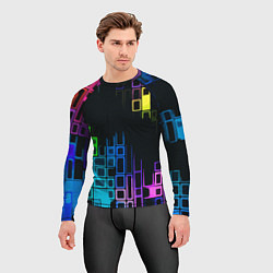 Рашгард мужской Разноцветные прямоугольники на чёрном фоне, цвет: 3D-принт — фото 2
