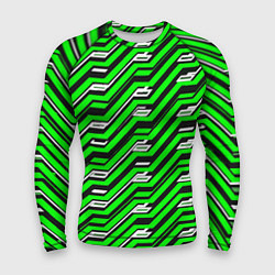 Рашгард мужской Чёрно-зелёный линейный узор киберпанк, цвет: 3D-принт
