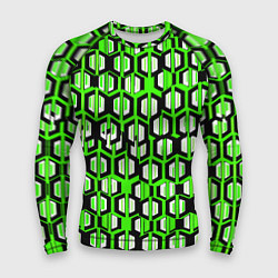 Рашгард мужской Техно узор из шестиугольников зелёный, цвет: 3D-принт