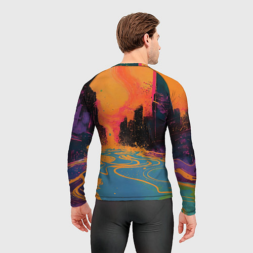 Мужской рашгард Абстрактная городская улица со зданиями и река / 3D-принт – фото 4
