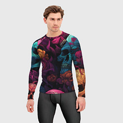 Рашгард мужской Яркие цветы с черепами, цвет: 3D-принт — фото 2
