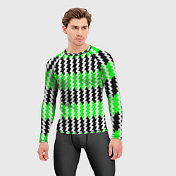 Рашгард мужской Вертикальные чёрно-зелёные полосы, цвет: 3D-принт — фото 2