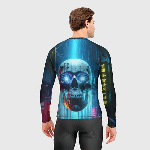 Мужской рашгард Cyber skull - neon glow ai art / 3D-принт – фото 4