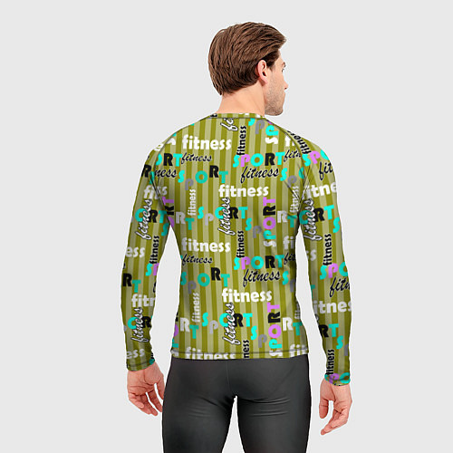 Мужской рашгард Спорт и фитнес оливковый полосатый узор с текстом / 3D-принт – фото 4