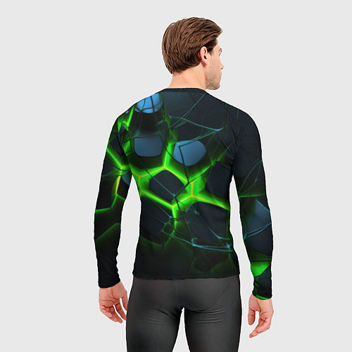 Мужской рашгард Зеленый неон и разлом плит / 3D-принт – фото 4