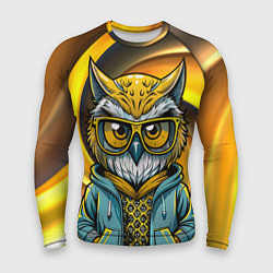 Рашгард мужской Модная сова и желтый спиральный фон, цвет: 3D-принт