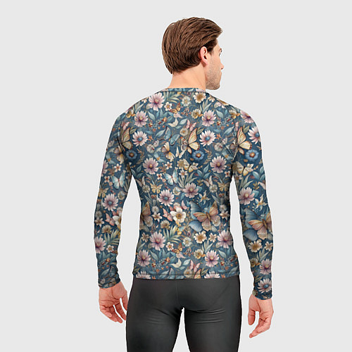 Мужской рашгард Летний узор с цветами и бабочками / 3D-принт – фото 4