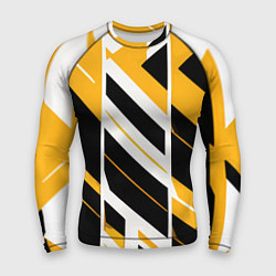 Рашгард мужской Black and yellow stripes on a white background, цвет: 3D-принт