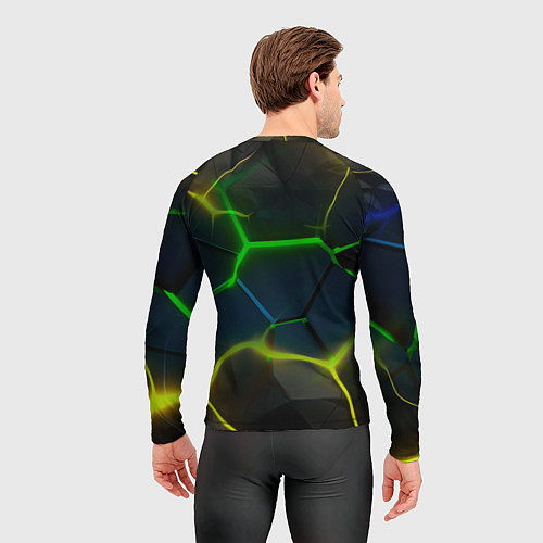 Мужской рашгард Неоновые яркие зеленые плиты с желтым светом / 3D-принт – фото 4