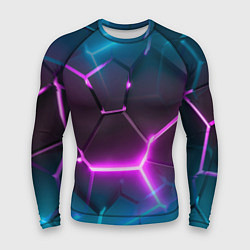 Мужской рашгард Голубые и розовые неоновые плиты в разломе