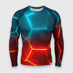 Рашгард мужской Голубые и красные неоновые плиты в разломе, цвет: 3D-принт