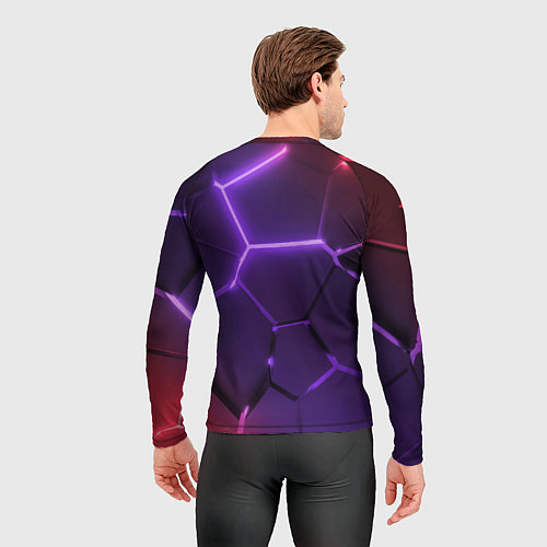 Мужской рашгард Красно-фиолетовые неоновые плиты в разломе / 3D-принт – фото 4