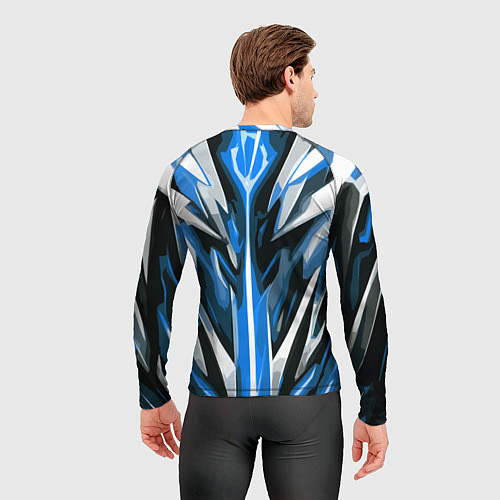 Мужской рашгард Хаотичная сине-белая абстракция на чёрном фоне / 3D-принт – фото 4