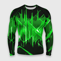 Мужской рашгард Зелёная агрессивная абстракция на чёрном фоне