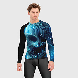 Рашгард мужской Cyber neon skull - ai art с дорожками на плате, цвет: 3D-принт — фото 2