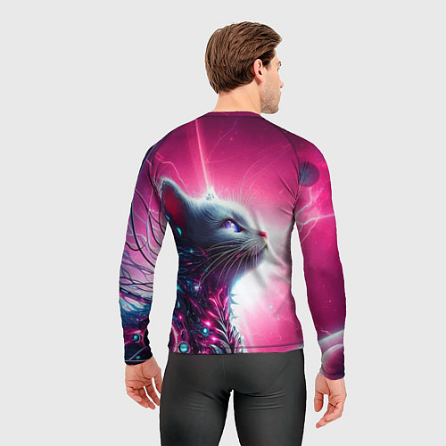 Мужской рашгард Космический кибер котёнок - неоновое свечение / 3D-принт – фото 4