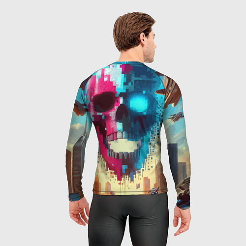 Мужской рашгард Cool vanguard neon cyber skull - ai art / 3D-принт – фото 4