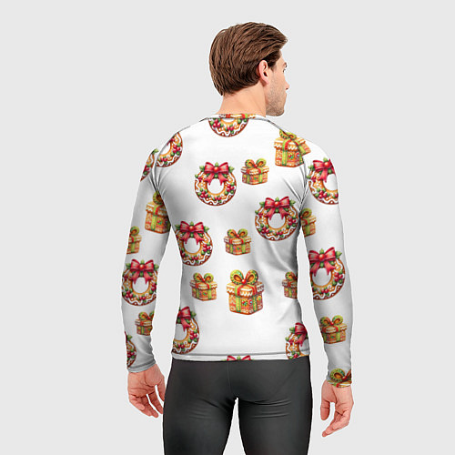 Мужской рашгард Много новогодних пончиков и подарков с бантиком и / 3D-принт – фото 4