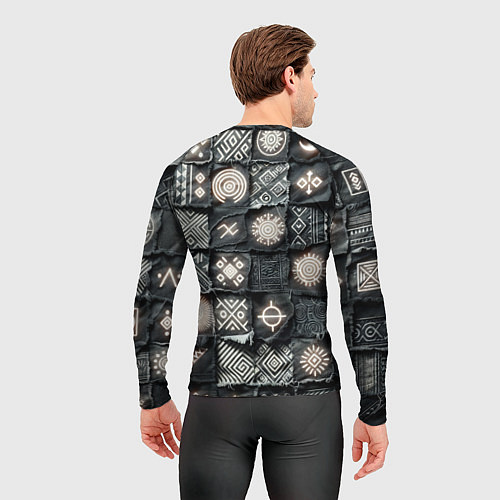 Мужской рашгард Африканские знаки на пэчворк дениме / 3D-принт – фото 4