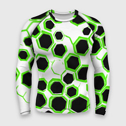 Мужской рашгард Чёрно-зелёные шестиугольники на белом фоне