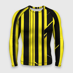Рашгард мужской Толстые жёлтые полосы на чёрном фоне, цвет: 3D-принт