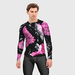 Рашгард мужской Чёрные линии на чёрно-розовом фоне, цвет: 3D-принт — фото 2