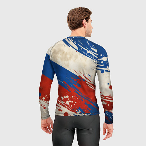 Мужской рашгард Надпись Россия на фоне цветов флага / 3D-принт – фото 4