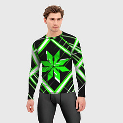 Рашгард мужской Зелёно-белая звезда и полосы на чёрном фоне, цвет: 3D-принт — фото 2