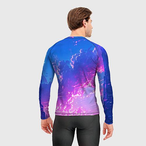 Мужской рашгард Розовые тучи на голубом небе киберпанк / 3D-принт – фото 4