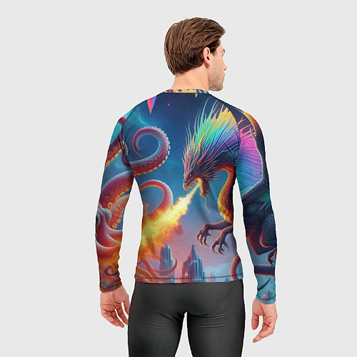 Мужской рашгард Огнедышащий дракон против осьминога - нейроарт фан / 3D-принт – фото 4