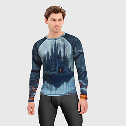 Рашгард мужской Замок Дракулы и неоновые грибы - нейроарт фантазия, цвет: 3D-принт — фото 2