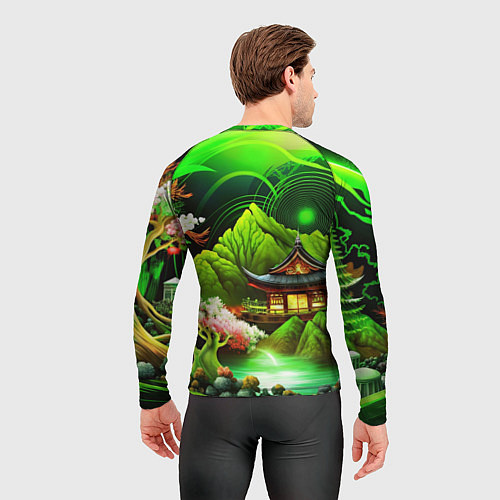 Мужской рашгард Природа Японии в зеленых цветах / 3D-принт – фото 4