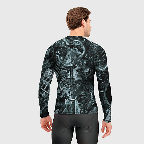 Мужской рашгард Гладиатор и минотавр на фоне мечей и щитов / 3D-принт – фото 4