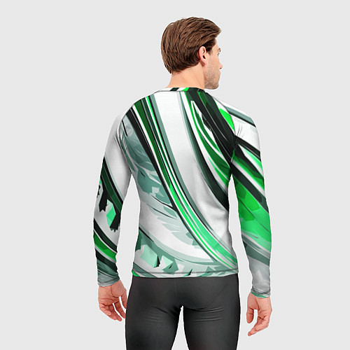 Мужской рашгард Волнистая бело-зелёная абстракция / 3D-принт – фото 4
