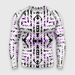 Рашгард мужской Чёрно-фиолетовые диагональные полосы на белом фоне, цвет: 3D-принт