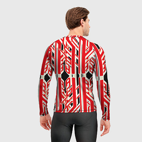 Мужской рашгард Бело-красные техно полосы на чёрном фоне / 3D-принт – фото 4
