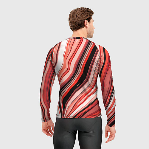 Мужской рашгард Волнистые вертикальные чёрно-красные полосы / 3D-принт – фото 4