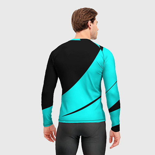 Мужской рашгард Чёрный и неоновый голубой двуцветный с полосой / 3D-принт – фото 4