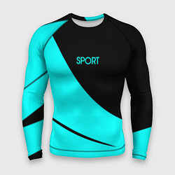 Рашгард мужской Sport чёрный и неоновый голубой полосы, цвет: 3D-принт