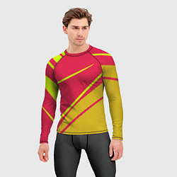 Рашгард мужской Красно-розовый с салатовым точечный, цвет: 3D-принт — фото 2