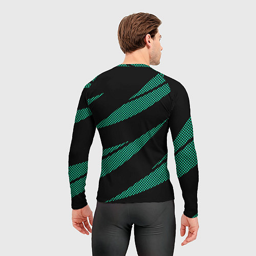 Мужской рашгард Чёрный с бирюзовым текстура точки и полосы / 3D-принт – фото 4